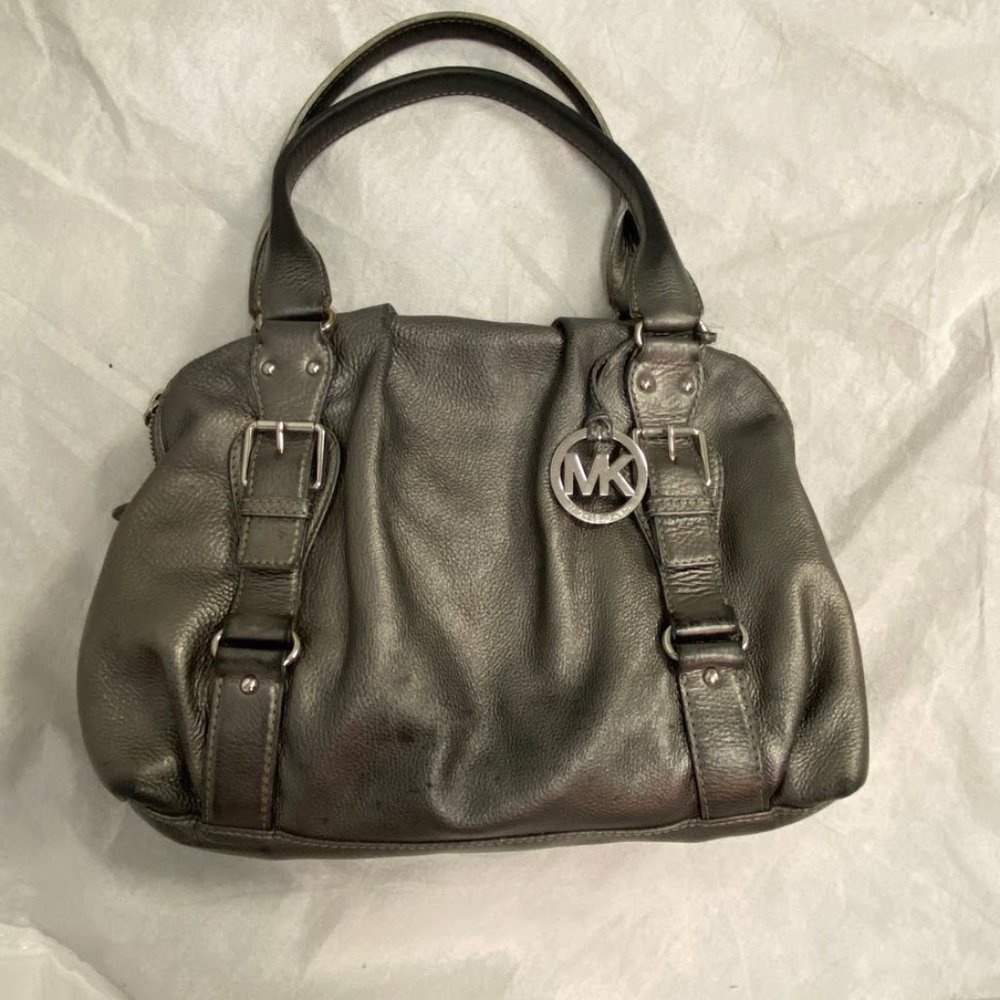 Michael Kors silver grey LEATHER hobo bag